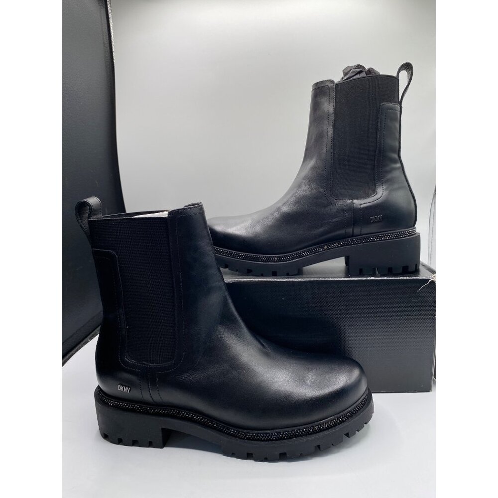 DKNY Women's Black Rick Slip On Moto Lug Chelsea Booties NIB